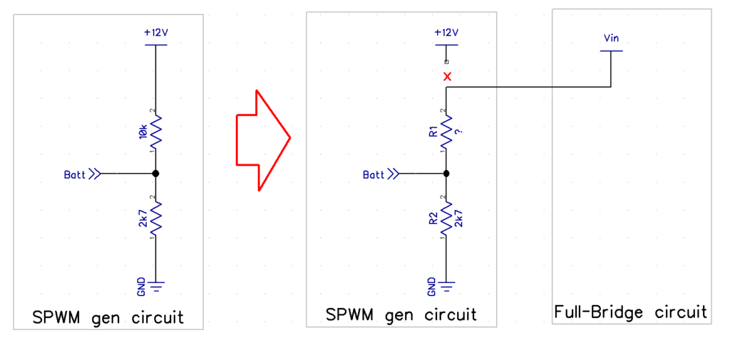 Arduino Nano SPWM 12V to 24V/48V voltage divider modification