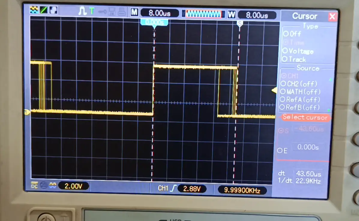 Waveform SPWM 24kHz pada ATmega328P before ISR optimization