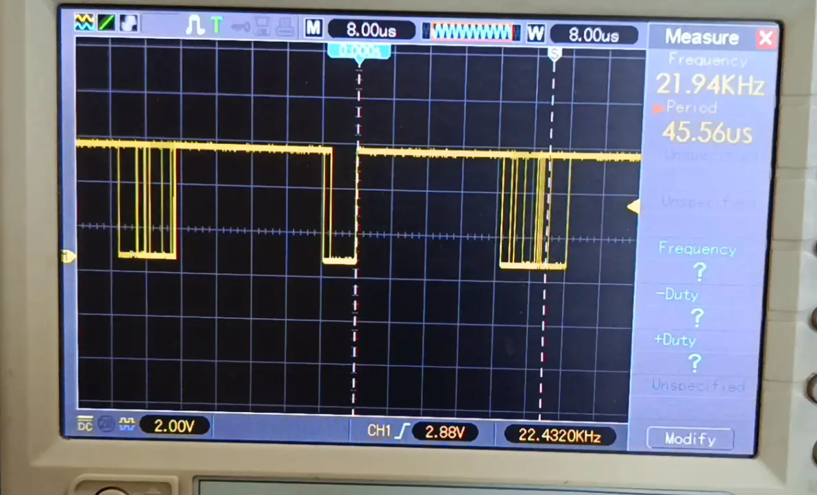 Waveform SPWM 24kHz ATmega328P before ISR optimization